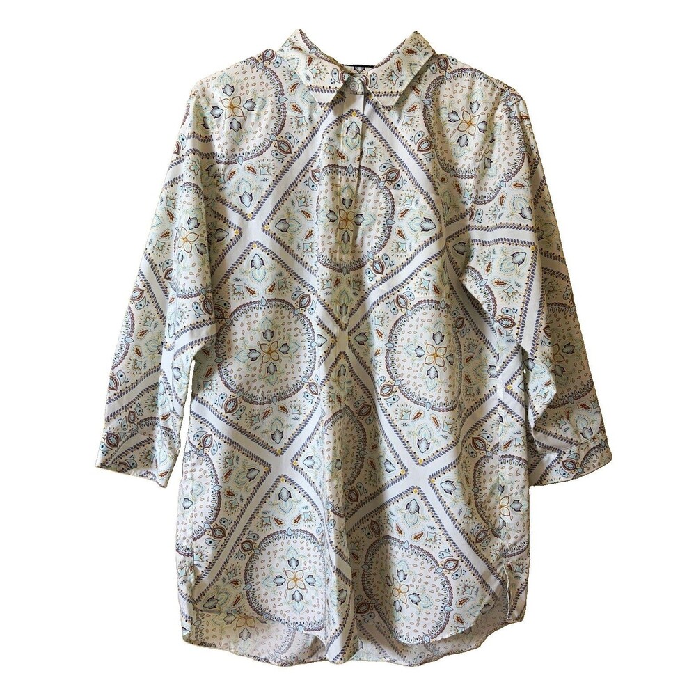 Lands' End Supima Paisley 3/4 Sleeve Blouse 14 geometric and paisley pattern